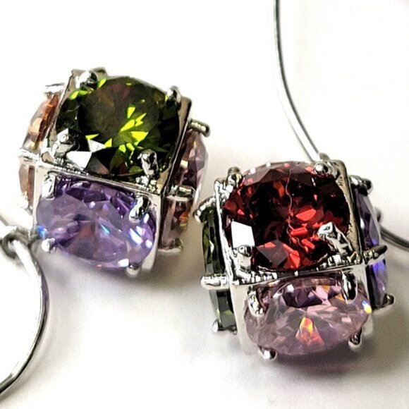 Multicolored Crystal Cube Earrings Drop Dangle Earrings - Picture 3 of 7